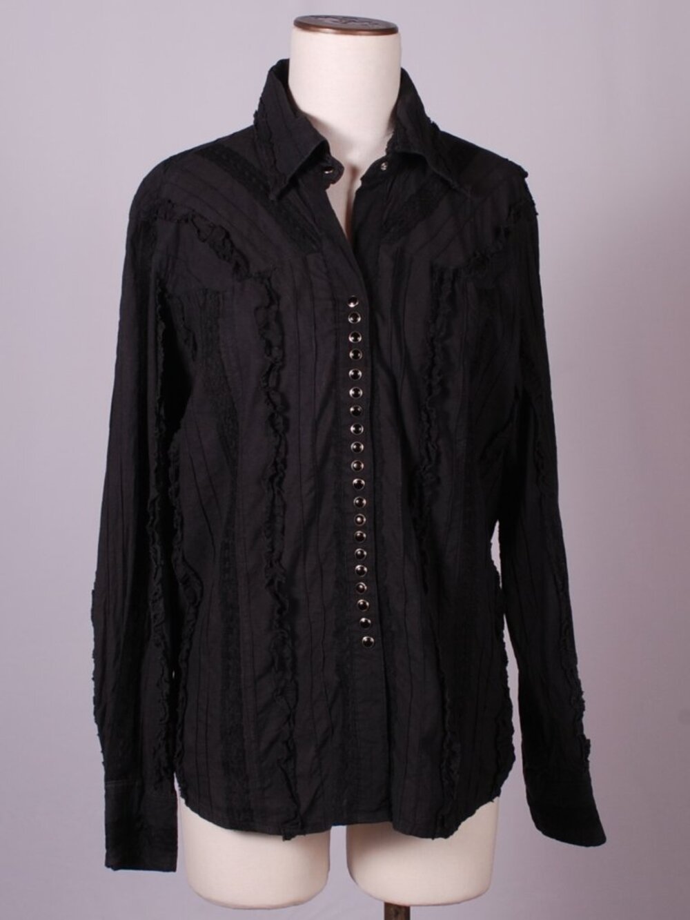 EUC Scully Western Snap Ruffle Blouse, Sz - Lg